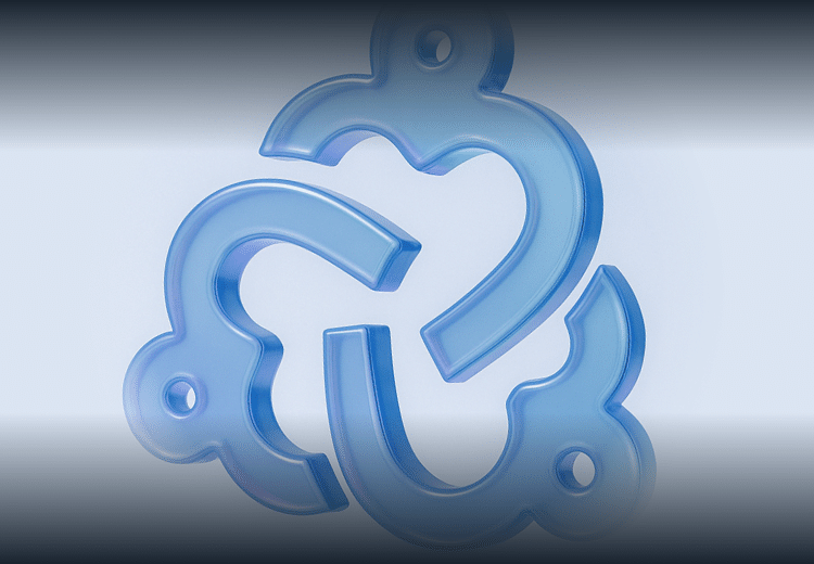 Three translucent blue recycling arrows form a triangular loop, resembling the universal recycling symbol, against a soft gradient background.