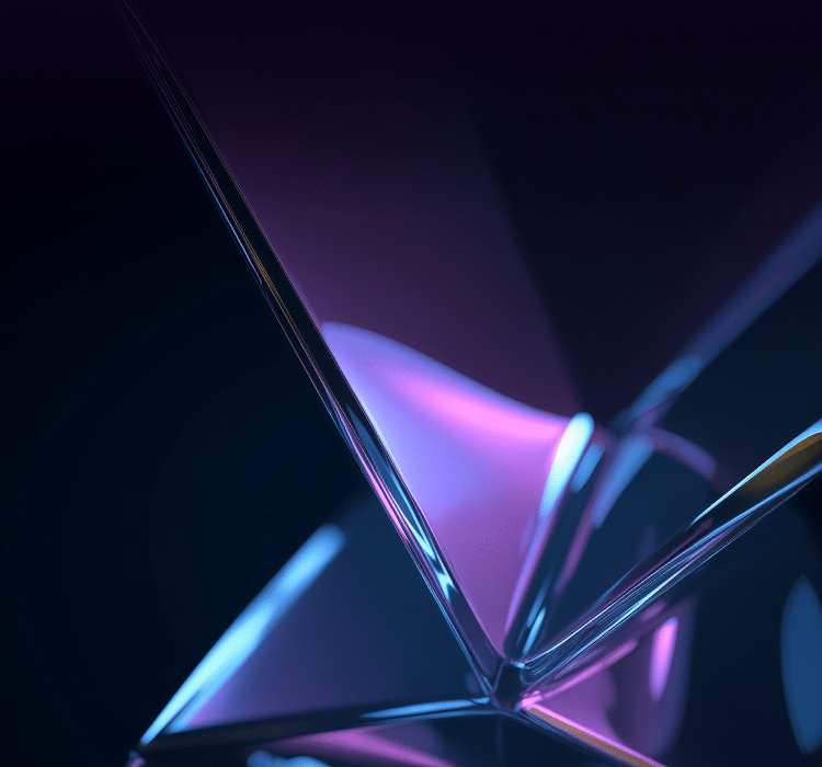 Abstract image of intersecting metallic and glass-like structures with reflective surfaces, evoking themes of enterprise security, illuminated by blue and purple lighting on a dark background.