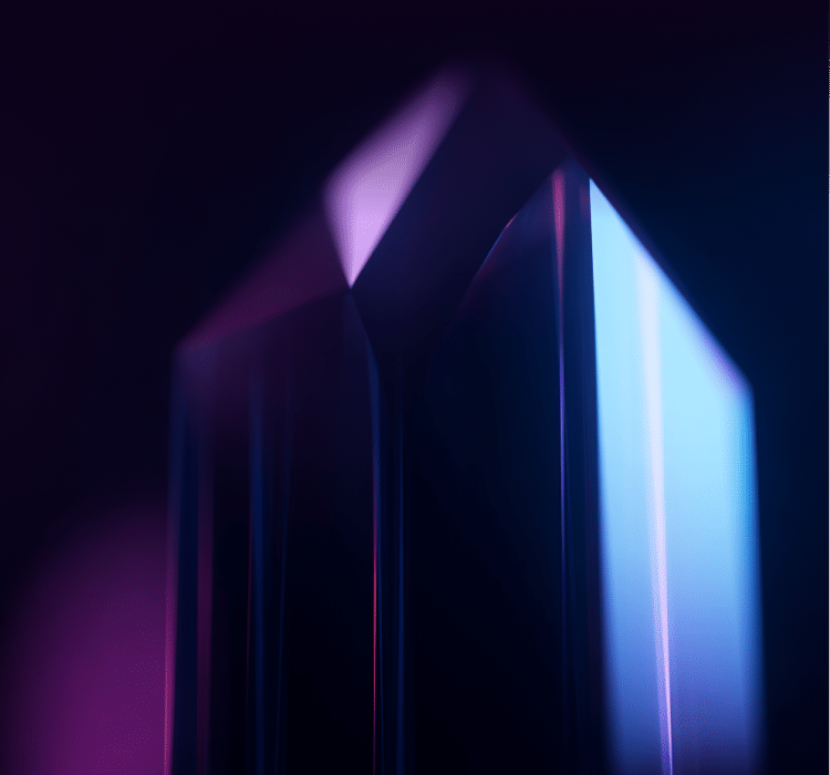 A close-up of a translucent, faceted crystal with blue and purple lighting against a dark background evokes the precision and clarity essential in enterprise security.